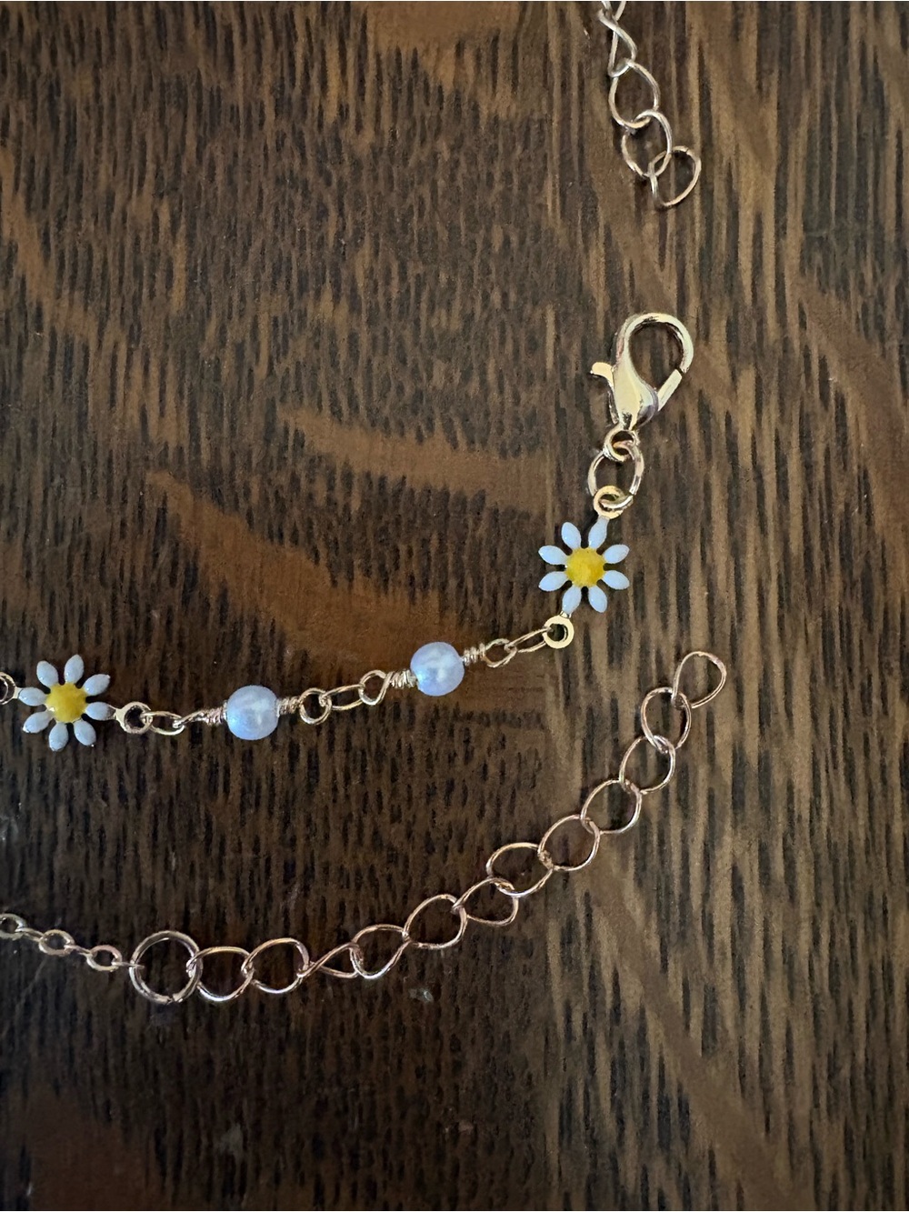 Gold Daisy Two Piece Ankle Bracelet Layered White and Yellow Enamel Daisies - Picture 3 of 4